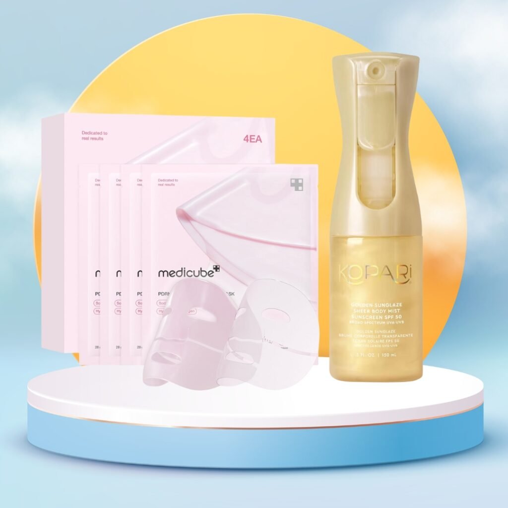 Kopari SPF Setting Mist and Medicube Salmon DNA Duo – Viral skincare combo for protection and repair.